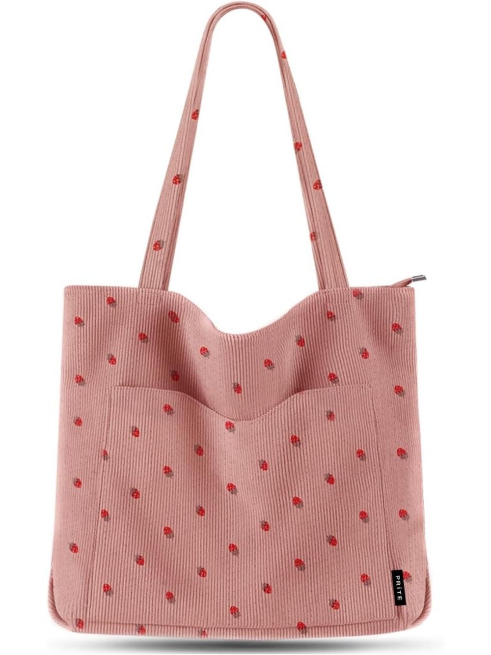 Women's Pink Corduroy Tote Bag Zipper Large Shoulder Bag with Zipper Pockets